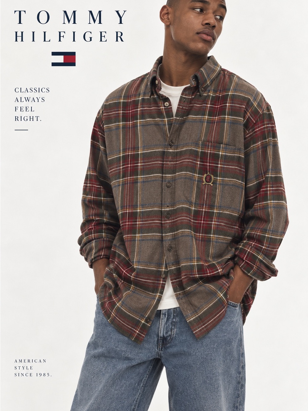 Vintage 90s Tommy Hilfiger Plaid Flannel Shirt – Men’s L